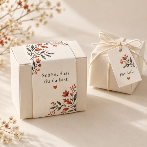 Gastgeschenk mit bedruckter Banderole und Etikett – DM Printhouse Stuttgart