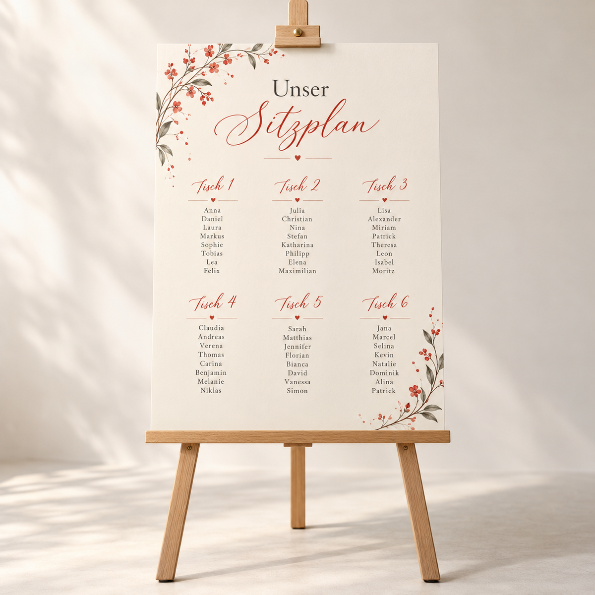 Sitzplan-Poster für die Hochzeit auf einer Staffelei – DM Printhouse Stuttgart