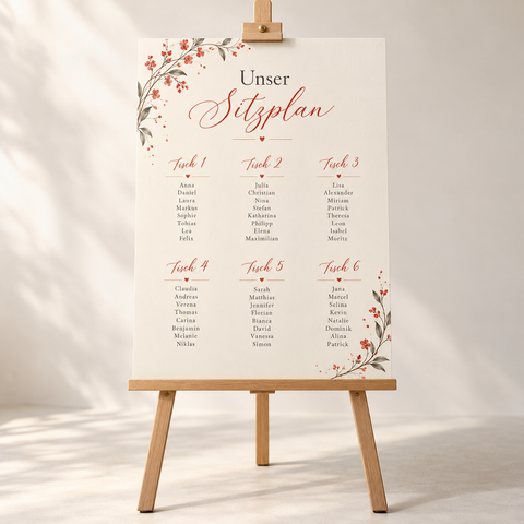 Sitzplan-Poster für die Hochzeit auf einer Staffelei – DM Printhouse Stuttgart