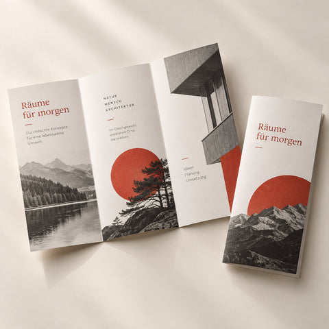 Wickelfalz-Flyer „Räume für morgen“ – DM Printhouse Stuttgart