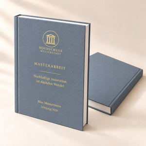 Masterarbeit Hardcover blau mit Goldprägung – DM Printhouse Stuttgart