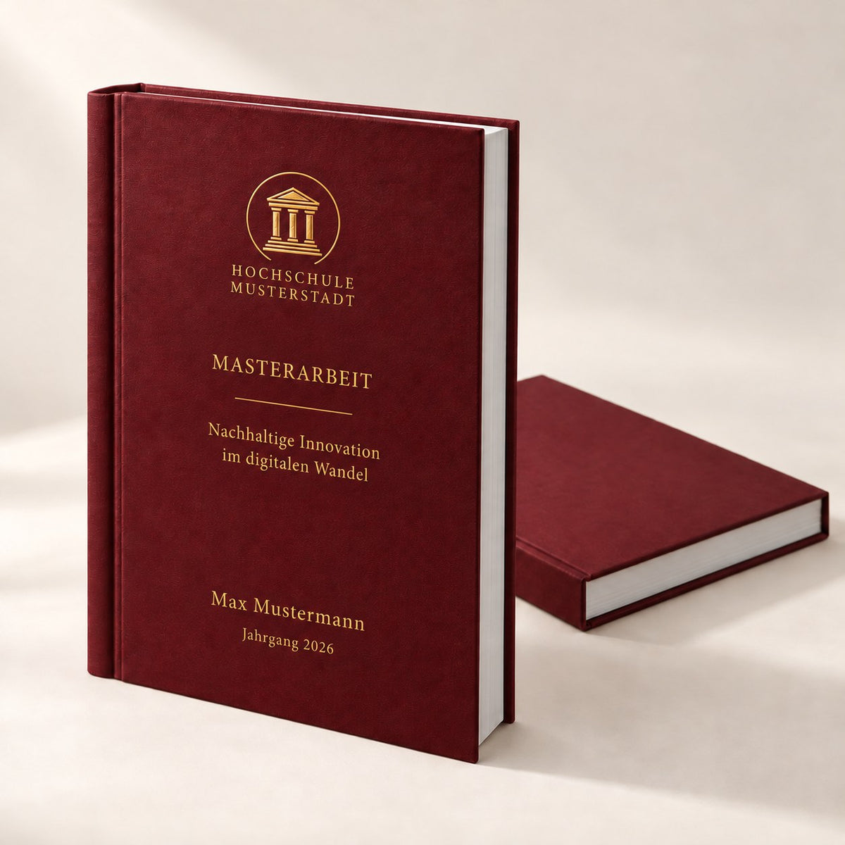 Masterarbeit Hardcover bordeaux mit Goldprägung – DM Printhouse Stuttgart