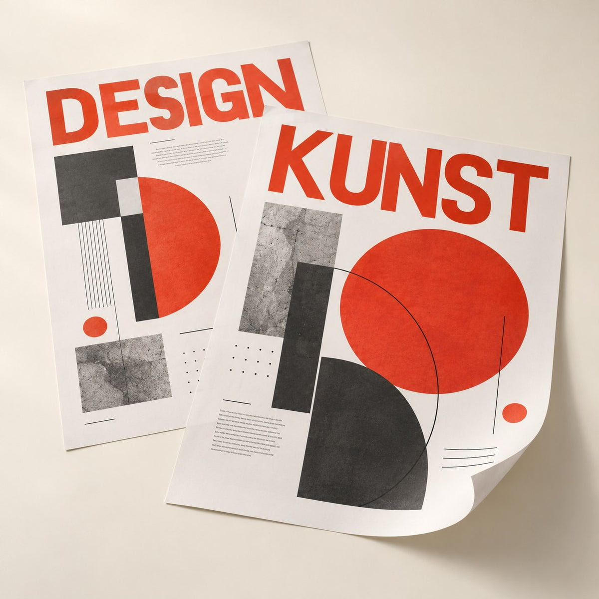Zwei Poster „Design“ und „Kunst“ im Grafikstil – DM Printhouse Stuttgart