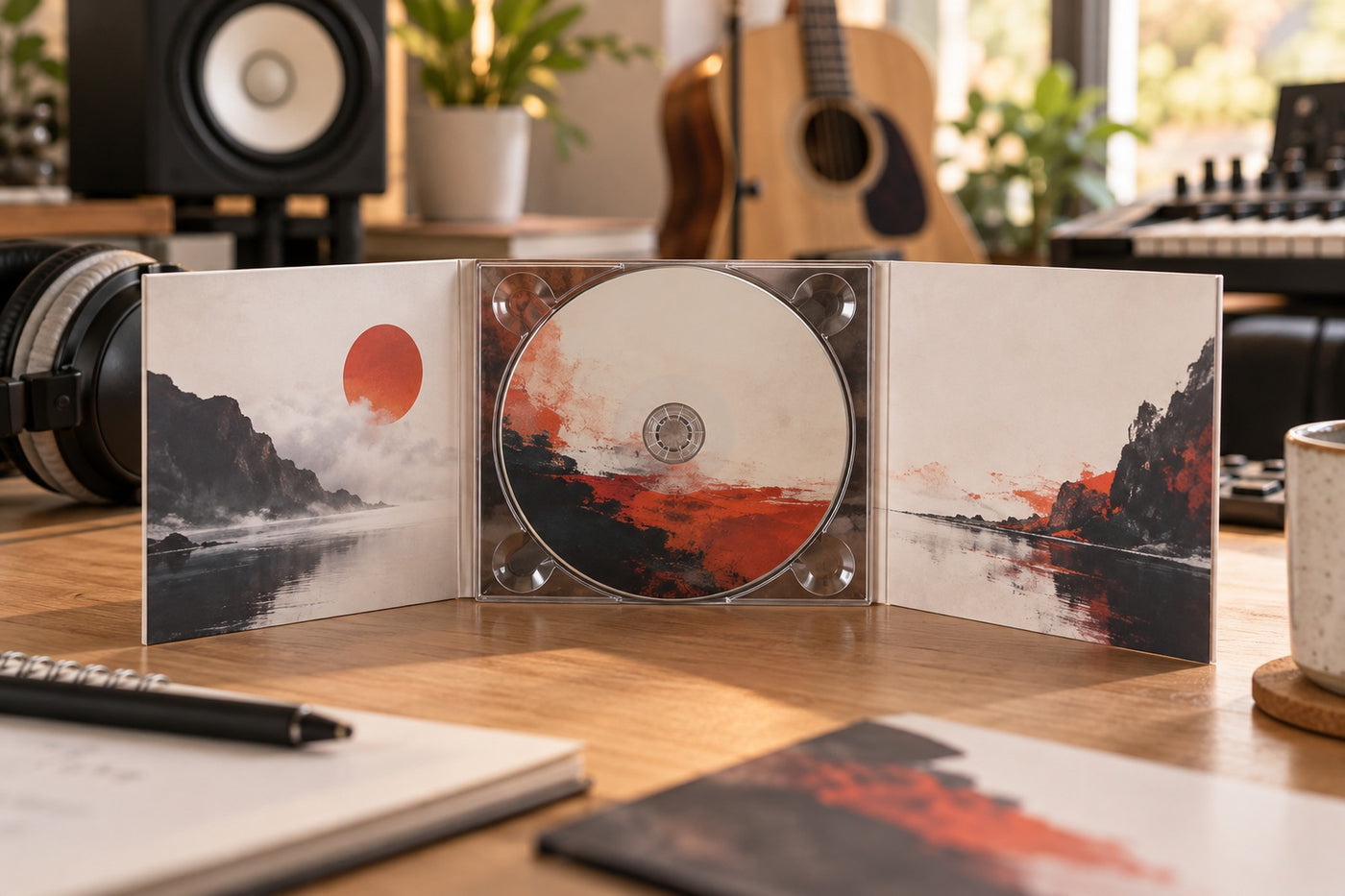 Musik-CD im Digipack auf dem Studiotisch